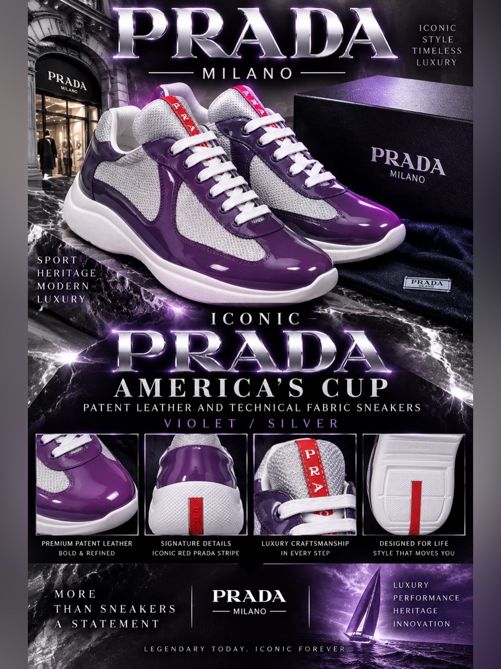 Prada Men's Purple and White Low-Top Lace-Up Sneakers!🔥New! Size: 11us